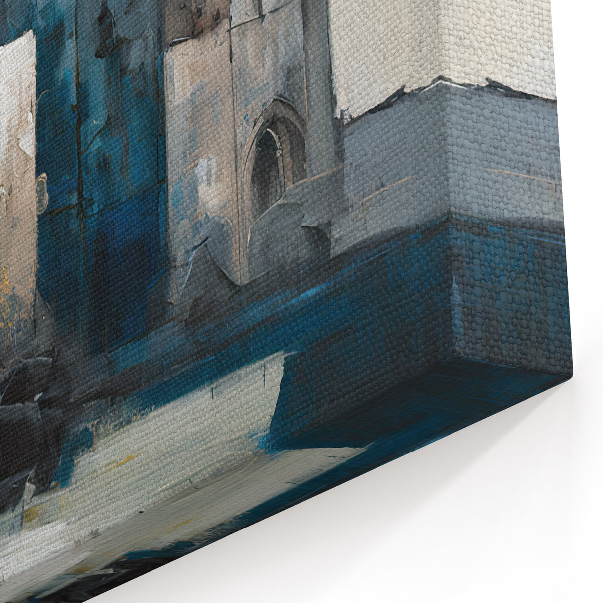 Urban Abstract Architecture Canvas Print - Beige and Teal Cityscape Art