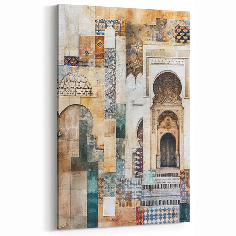 Intricate Archway Abstract Architecture Canvas - Beige and Green Wall Art