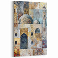 Golden Minaret Abstract Architecture Canvas - Beige and Blue Wall Art
