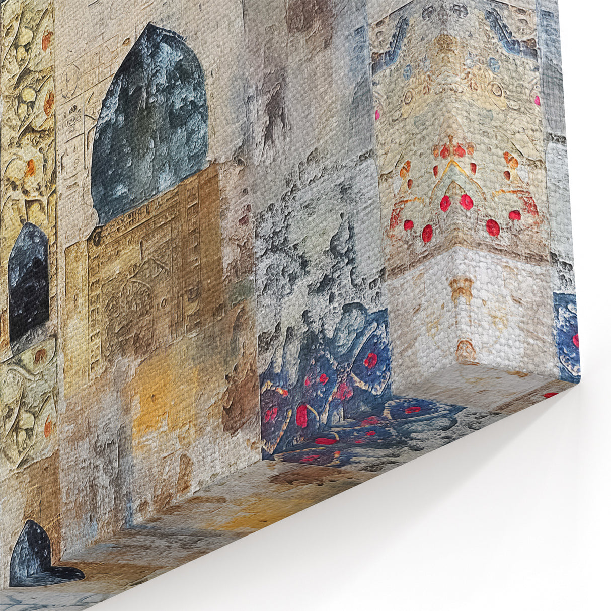 Golden Minaret Abstract Architecture Canvas - Beige and Blue Wall Art