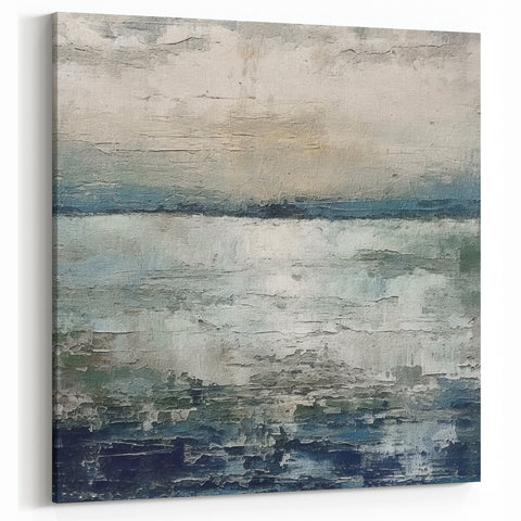Landscape Abstract Canvas Art - Calm Waters and Coastal Horizon Wall Decor