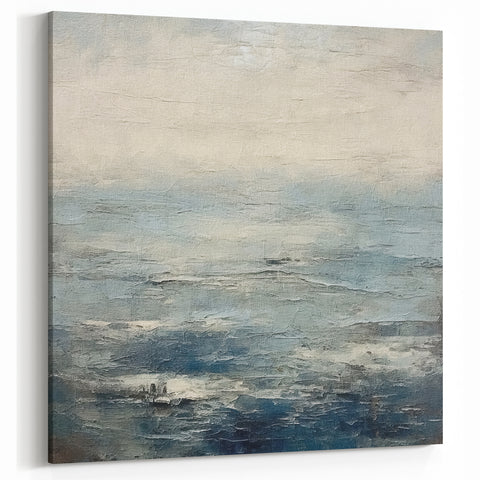 Abstract Ocean Landscape - Calm Blue Horizon and Cloudy Sky Canvas Art
