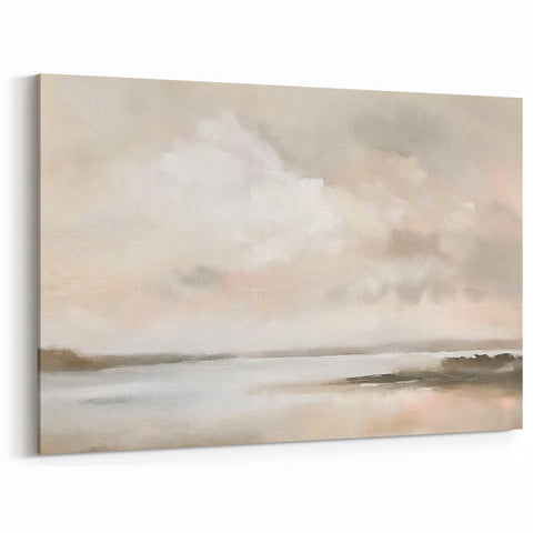 Abstract Landscape Canvas Art - Soft Beige & Gray Nature Wall Decor