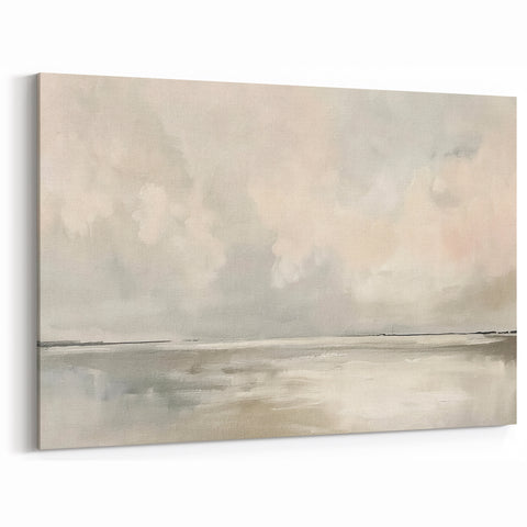 Soft Gray Abstract Landscape Art - Minimalist Pastel Canvas Wall Decor