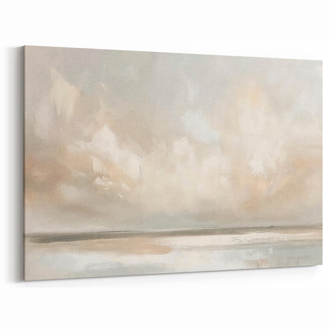 Abstract Landscape Canvas Art - Soft Beige & Muted Gray Wall Decor