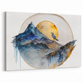 Mystical Mountain Landscape Art - Gold & Blue Abstract Wall Decor
