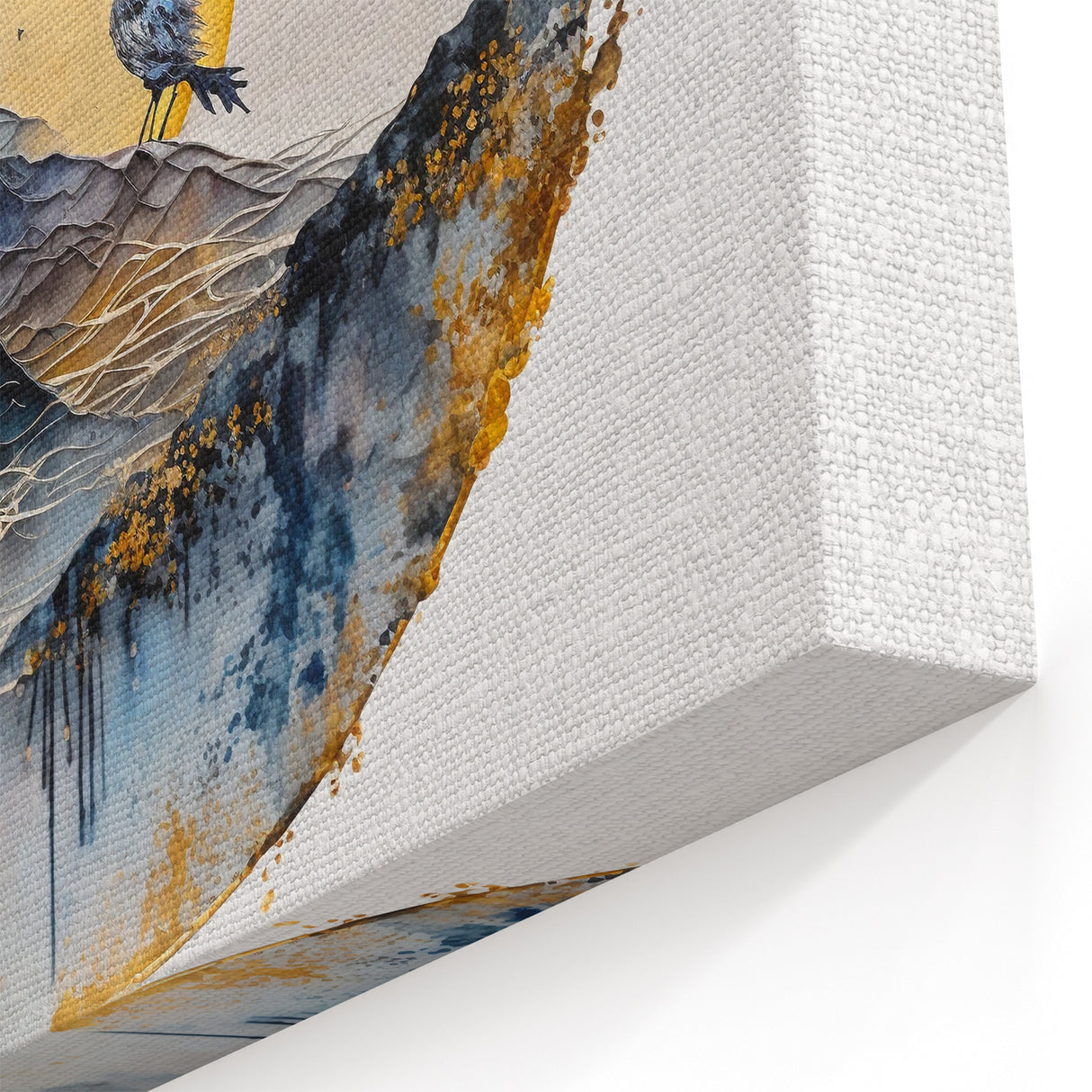Mystical Mountain Landscape Art - Gold & Blue Abstract Wall Decor