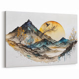 Artistic Nature Landscape - Golden Sun & Deep Blue Abstract Canvas Art
