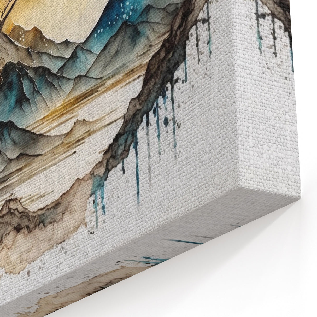 Artistic Nature Landscape - Golden Sun & Deep Blue Abstract Canvas Art