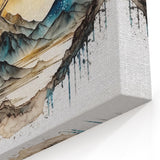 Artistic Nature Landscape - Golden Sun & Deep Blue Abstract Canvas Art