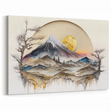 Modern Mountain Sunset Art - Golden Horizon & Winter Trees Wall Decor