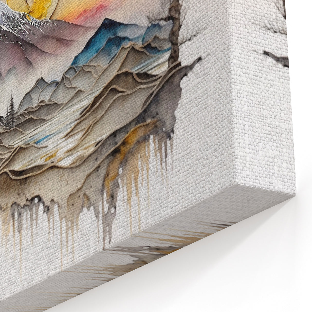 Modern Mountain Sunset Art - Golden Horizon & Winter Trees Wall Decor