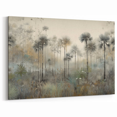 Dreamy Forest Landscape Art - Misty Palm Trees & Nature Canvas Decor