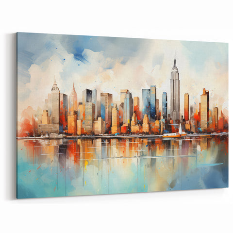 Abstract Landscape Art - Vibrant Urban Skyline Modern Wall Decor Canvas