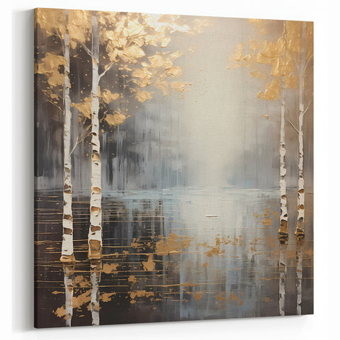 Modern Landscape Wall Art - Gold and Gray Abstract Forest Canvas Print
