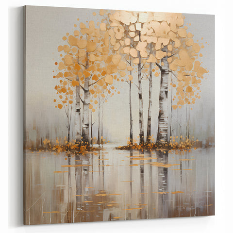 Artistic Landscape Designs - Golden Birch Trees Abstract Canvas Print