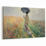 Abstract Scenery Canvas - Woman with Umbrella in Flower Field Wall Art