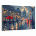Abstract Cityscape Canvas - Rainy Night with Red Umbrella Wall Art