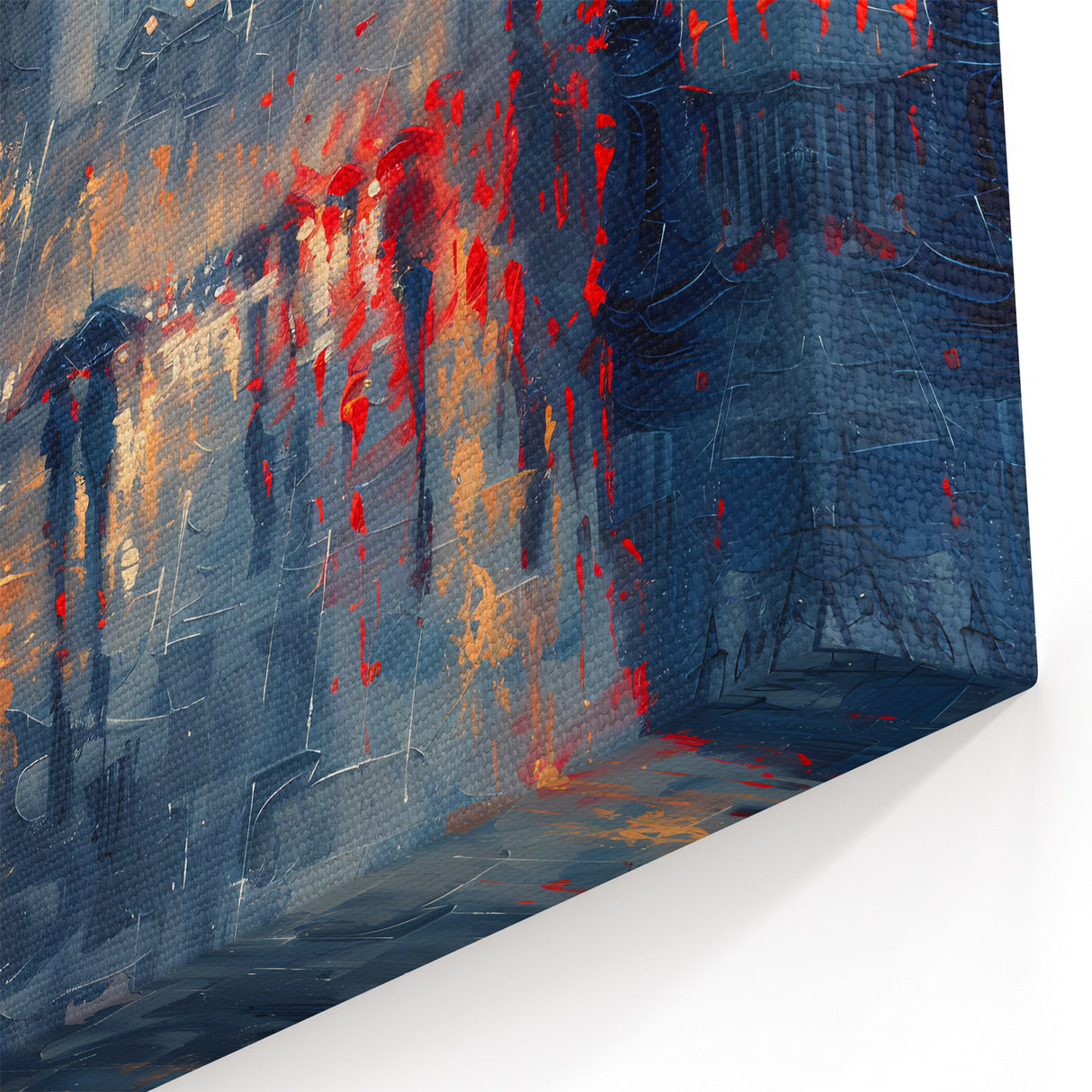 Abstract Cityscape Canvas - Rainy Night with Red Umbrella Wall Art