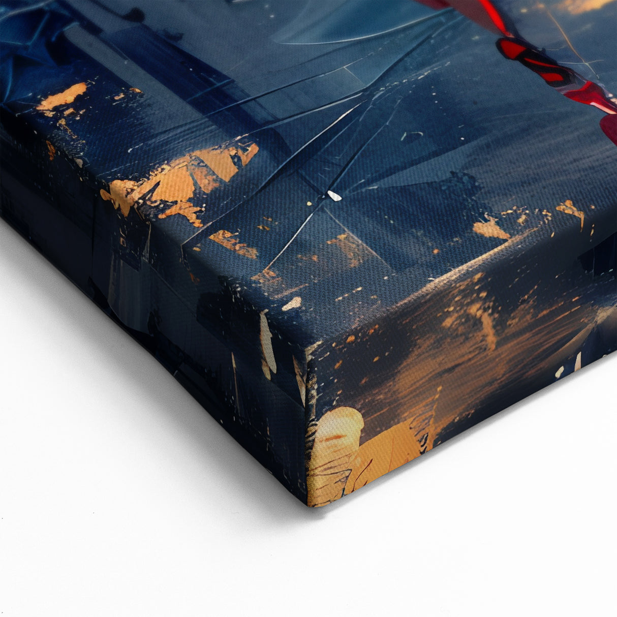 Abstract Cityscape Canvas - Rainy Night with Red Umbrella Wall Art