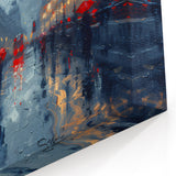 Modern Landscape Abstract - Red Umbrellas in Rainy Cityscape Canvas Art