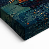 Colorful Cityscape Canvas - Sailboats on Coastal Skyline Abstract Art