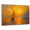 Sunset Glow Abstract - Sailboat on Fiery Sea Canvas Wall Art