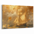 Vintage Charm Canvas - Golden Sailboat on Textured Sea Wall Art
