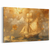 Vintage Charm Canvas - Golden Sailboat on Textured Sea Wall Art