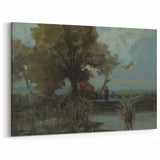 A Bushy Tree by the Lake - Impressionist Landscape by Lajos Csordák