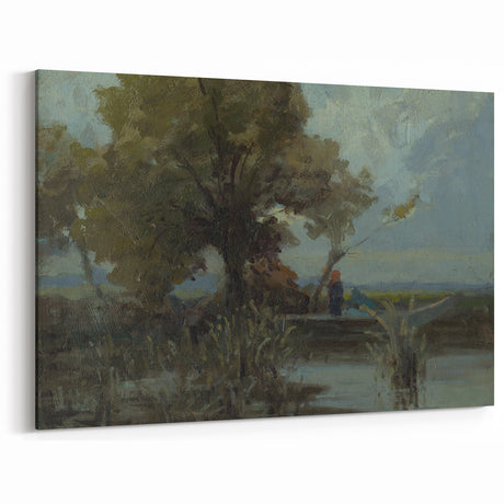 A Bushy Tree by the Lake - Impressionist Landscape by Lajos Csordák