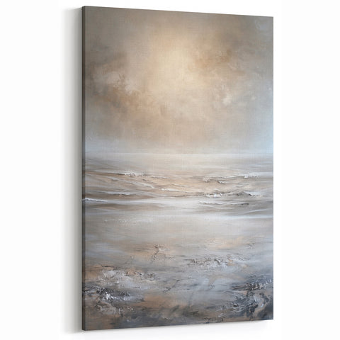 Minimalist Abstract Landscape Art - Neutral Toned Seascape Canvas Print