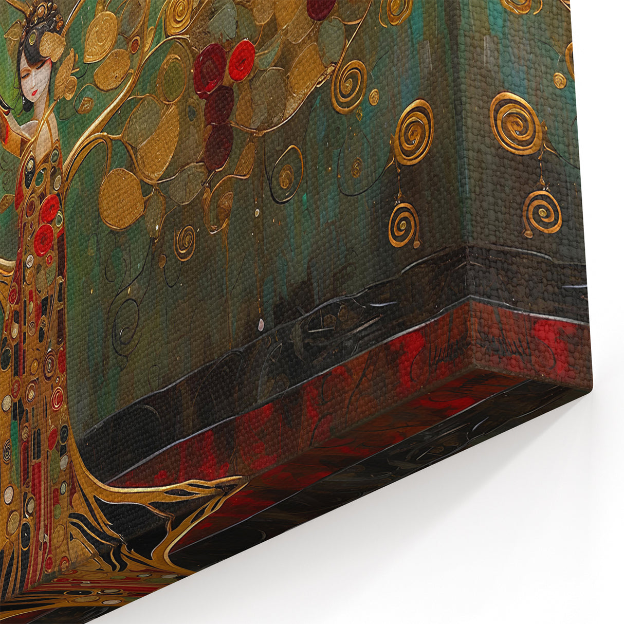 Elegant Tree of Life Abstract Art - Gold and Green Ornate Canvas Print