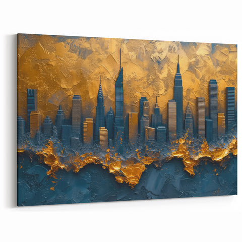 Gold and Blue Abstract Cityscape Art - Modern Skyline Canvas Print