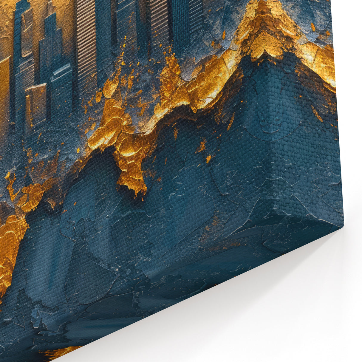 Gold and Blue Abstract Cityscape Art - Modern Skyline Canvas Print