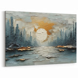 Textured Abstract Landscape Art - Blue Gray and Gold Sun Canvas Print