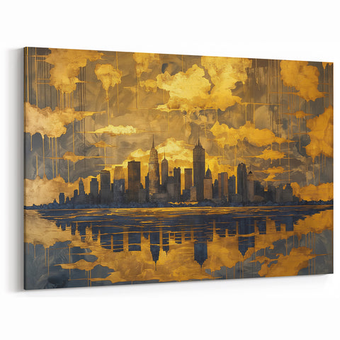 Golden Cityscape Reflection Art - Abstract Urban Skyline Canvas Print