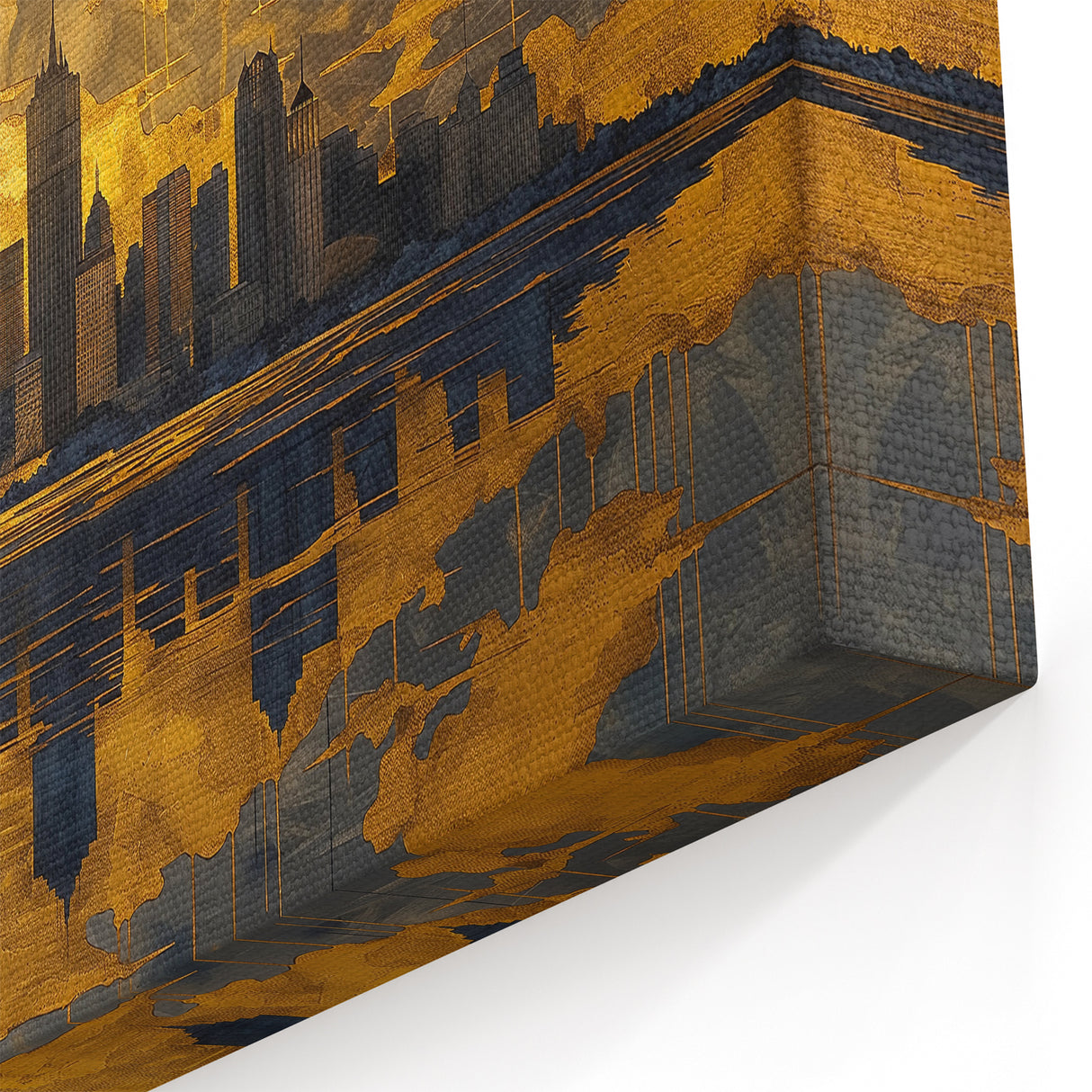 Golden Cityscape Reflection Art - Abstract Urban Skyline Canvas Print