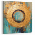 Turquoise and Gold Circle Abstract Art – Geometric Line Canvas