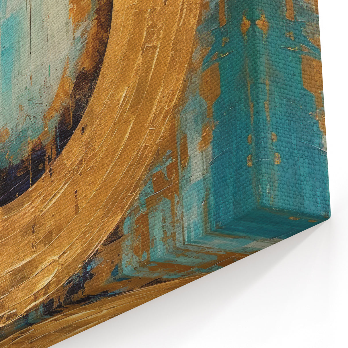 Turquoise and Gold Circle Abstract Art – Geometric Line Canvas