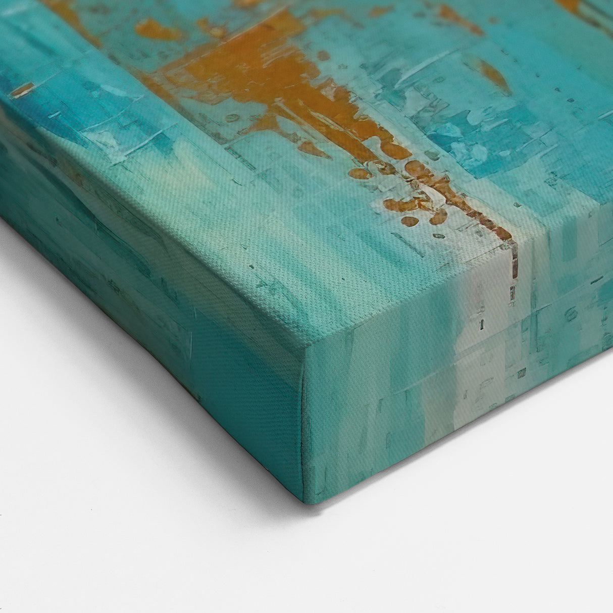 Turquoise and Gold Circle Abstract Art – Geometric Line Canvas