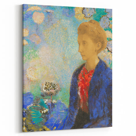 Modern Wall Art - Elegant Portrait of a Woman with Floral Background - Print