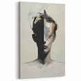 Half Face Minimalist Abstract Art - Black White and Beige Portrait Canvas