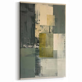 Urban Layers Abstract Art - Green and Beige Textured Canvas Print
