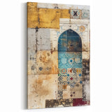 Vintage Mosaic Abstract Architecture Canvas - Beige and Teal Wall Art