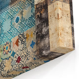 Vintage Mosaic Abstract Architecture Canvas - Beige and Teal Wall Art