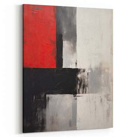 Red Bold Color Block Abstract Art - Black and Gray Modern Canvas