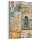 Rustic Archway Abstract Architecture Canvas - Beige and Teal Wall Art