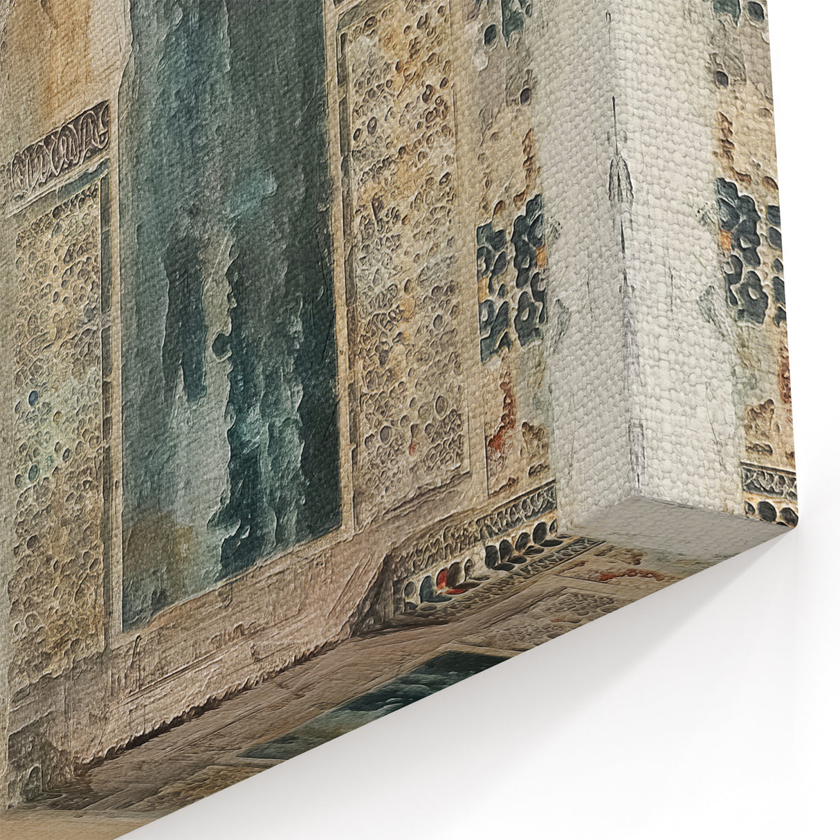 Rustic Archway Abstract Architecture Canvas - Beige and Teal Wall Art