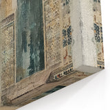 Rustic Archway Abstract Architecture Canvas - Beige and Teal Wall Art